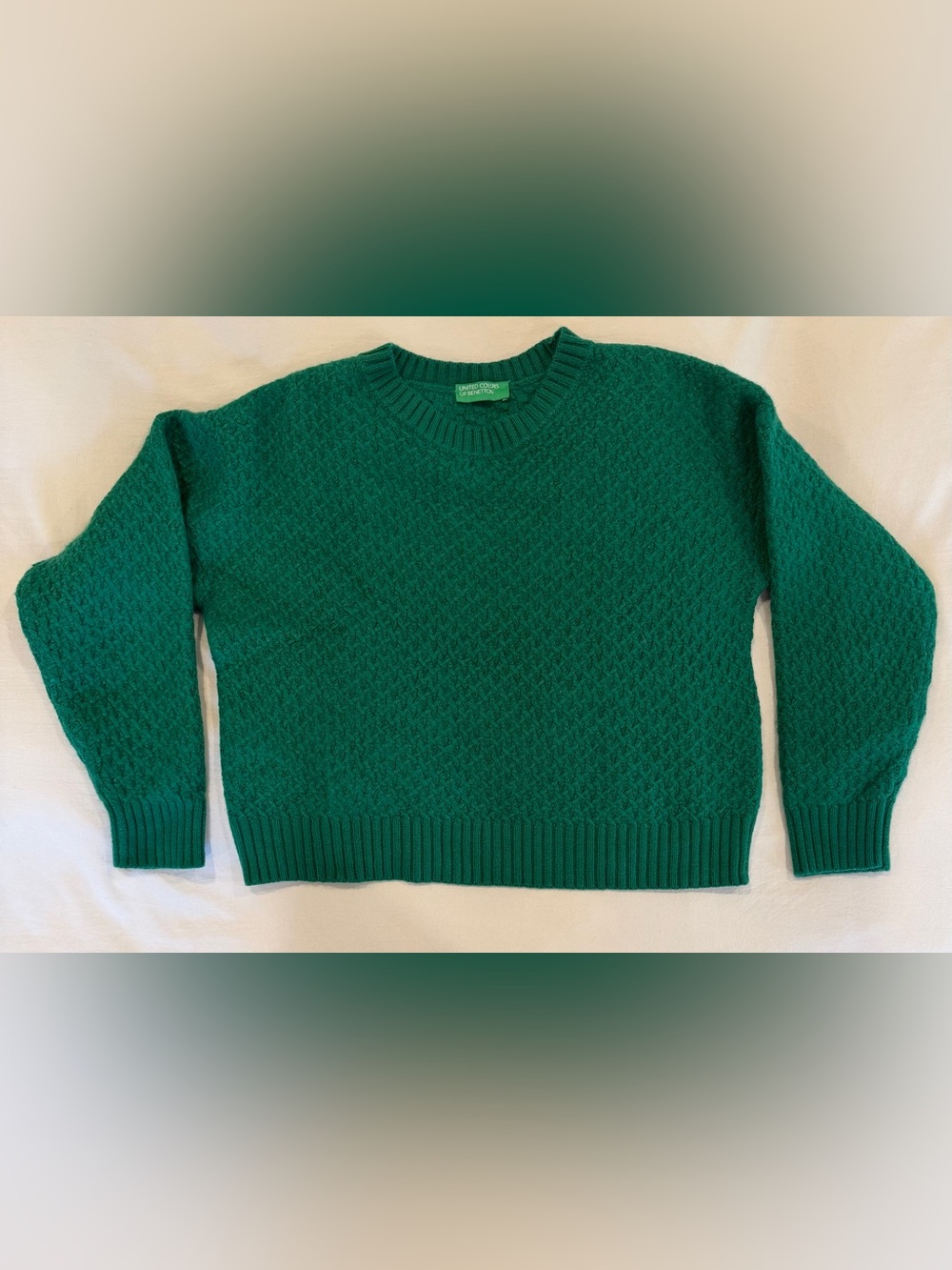 United Colors of Benetton Green Textured Wool Blend Knit Crewneck Sweater